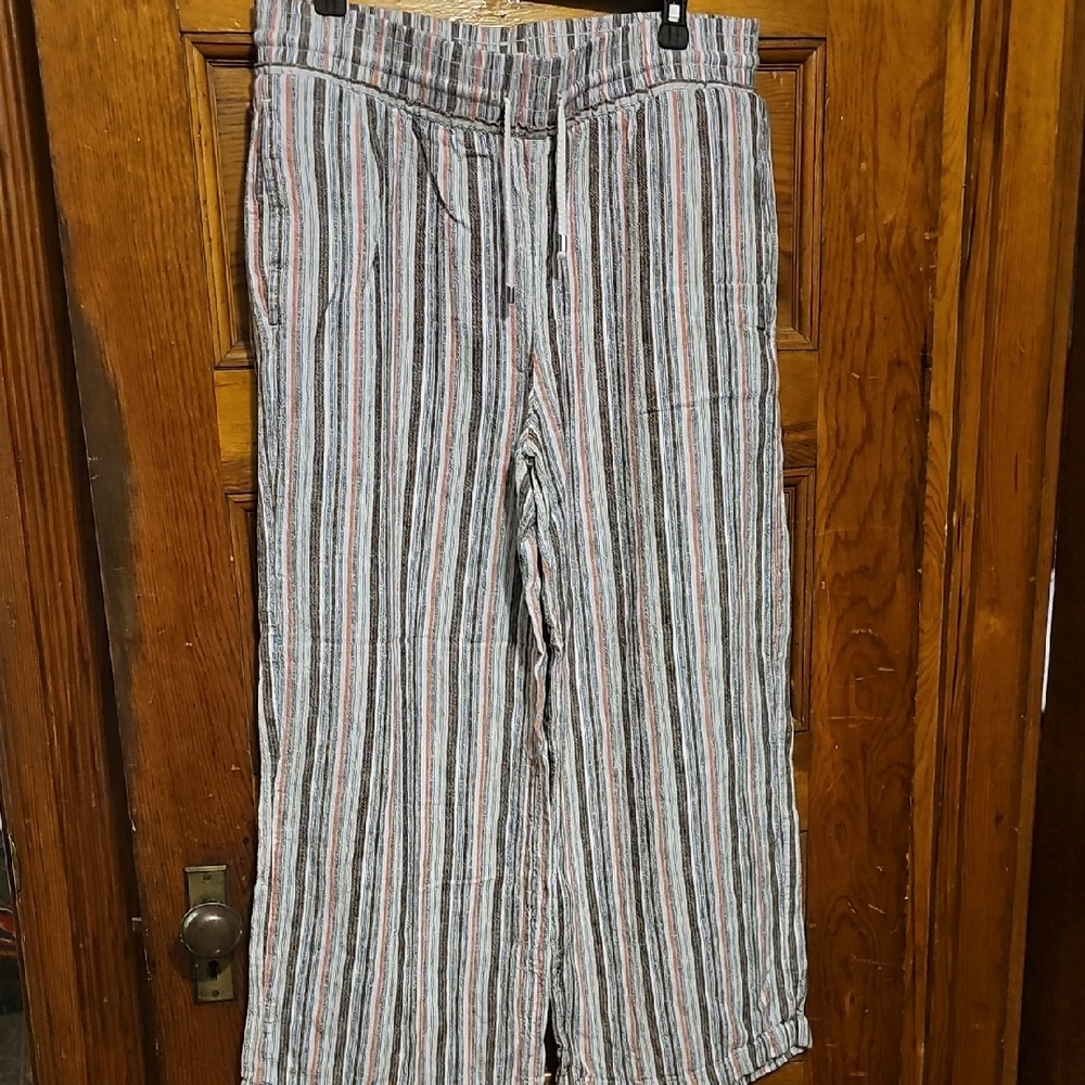 Beachy Time and Tru Striped Linen/rayon Wideleg Pants Lg